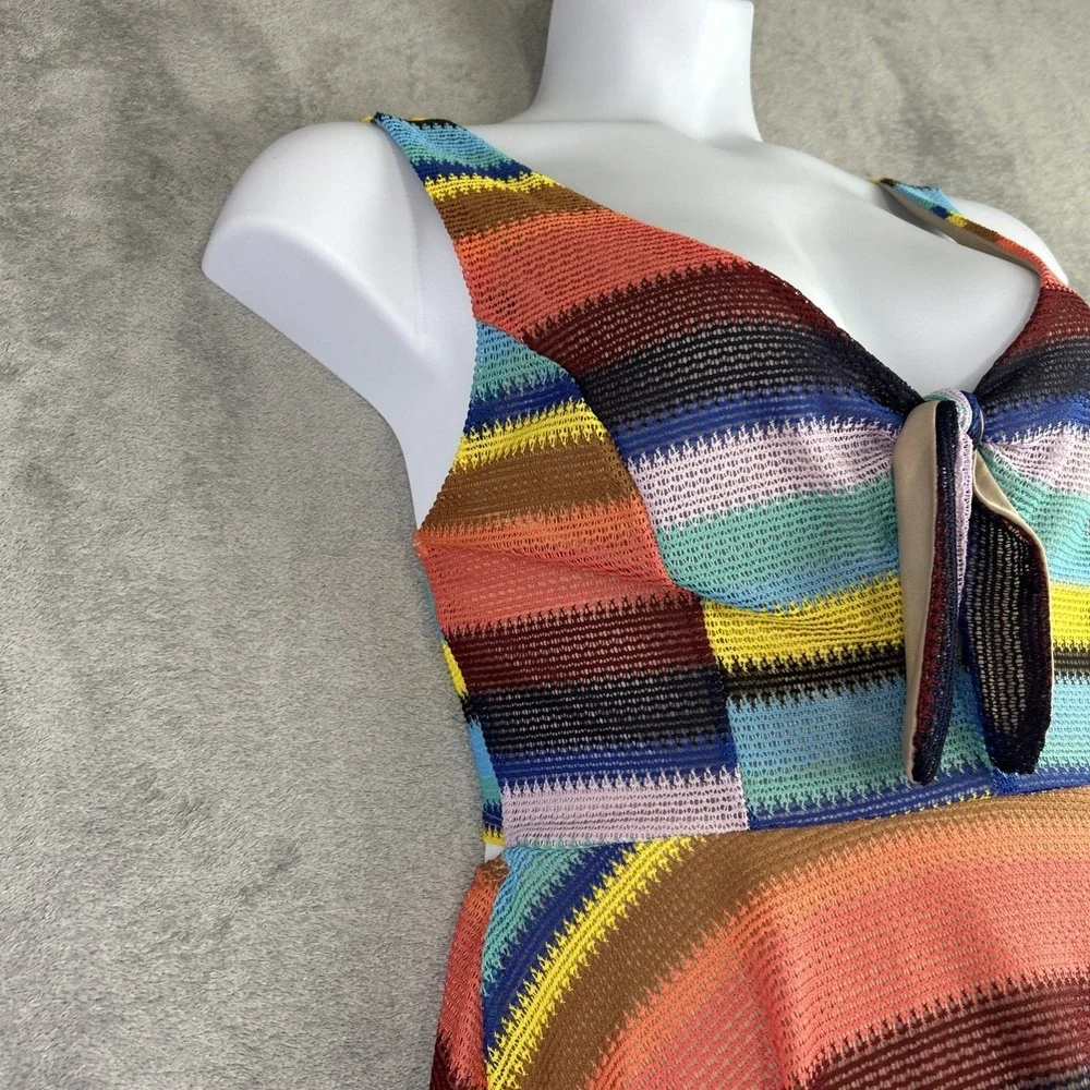 Karlie Dress Size M Striped Knit Skater Halter Top Lined Mod Retro‎ 70's Vintage
